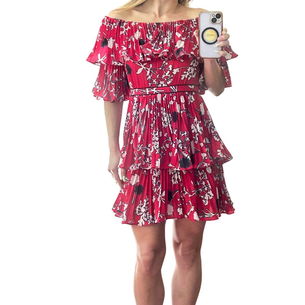 Self-Portrait Floral Off-Shoulder Ruffle Mini Dress - Size 2